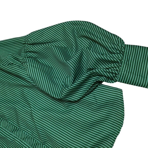 Shirt button-down XXL NEW Green Striped Blouse Long Sleeve Top Blouse - Picture 5 of 8
